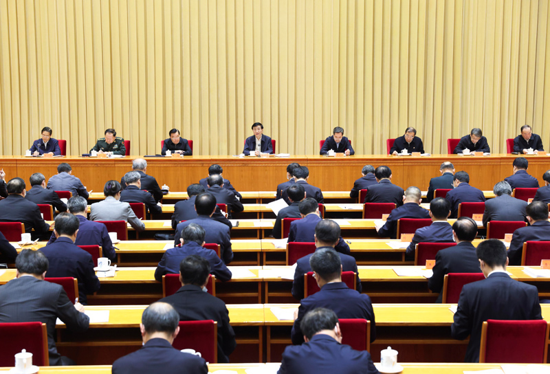 11月17日，中共中央政治局常委、中央書記處書記王滬寧在北京出席中央全面依法治國工作會議并作總結(jié)講話。新華社記者 龐興雷 攝